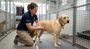 K9 handler doing a daily body check