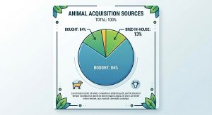 pie chart, 13% bred in-house vs. 84% bought