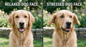 a relaxed dog face vs. a stressed dog face