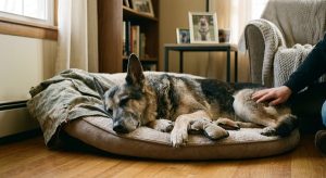 retired military working dog with PTSD resting at home