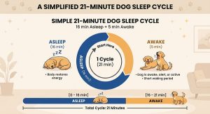Dogs Sleep Patterns: Hours, Cycles & Red Flags 2 21-minute dog sleep cycle, 16 minutes asleep + 5 minutes awake