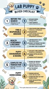 Checklist for buying a Labrador puppy health tests, papers, parents