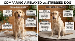 relaxed dog versus stressed dog body language
