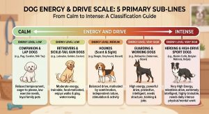 a simple chart with the five sub-lines on an energy and drive scale from calm to intense