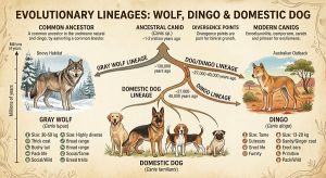 Dingo: Wild Dog or Pet? Facts, Laws & Safety Guide 2 Dingo family tree compared with domestic dogs and wolves