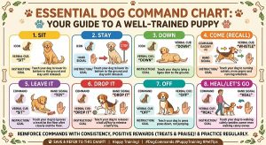 German Shepherd command chart with German and English cues