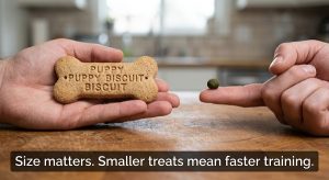 Top 5 Training Treats for Stubborn Dogs (Handler-Tested) 2 biscuit next to a pea-sized dog treat piece