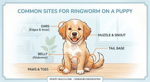 Ringworm in Puppies: How to Spot and Treat It Fast 2 common sites for ringworm on a puppy