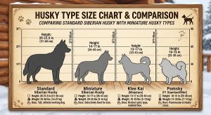 comparing a standard husky silhouette with the three mini types