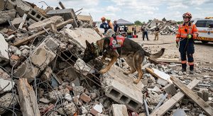 Search and Rescue (SAR) Dog Training Tips: 5 Simple Steps 4 disaster search dog on a rubble pile during training