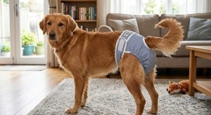 dog in heat wearing a diaper