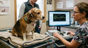 dog with BAER electrodes during testing