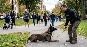 handler working a Malinois