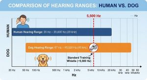 hearing ranges between human and dog
