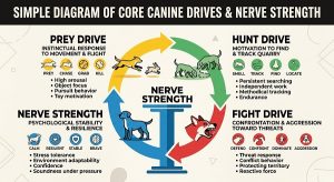 dog prey drive, hunt drive, fight drive and nerve