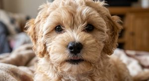 Shih-Poo puppy muzzle showing coat furnishings