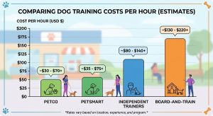comparing cost per hour across Petco, PetSmart, independent trainers, and board-and-train